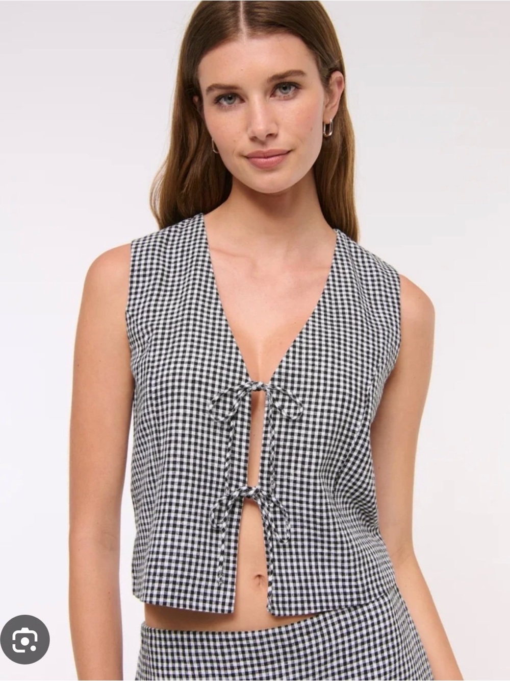Abercrombie & Fitch Black and White Gingham Tie-Front Camisole